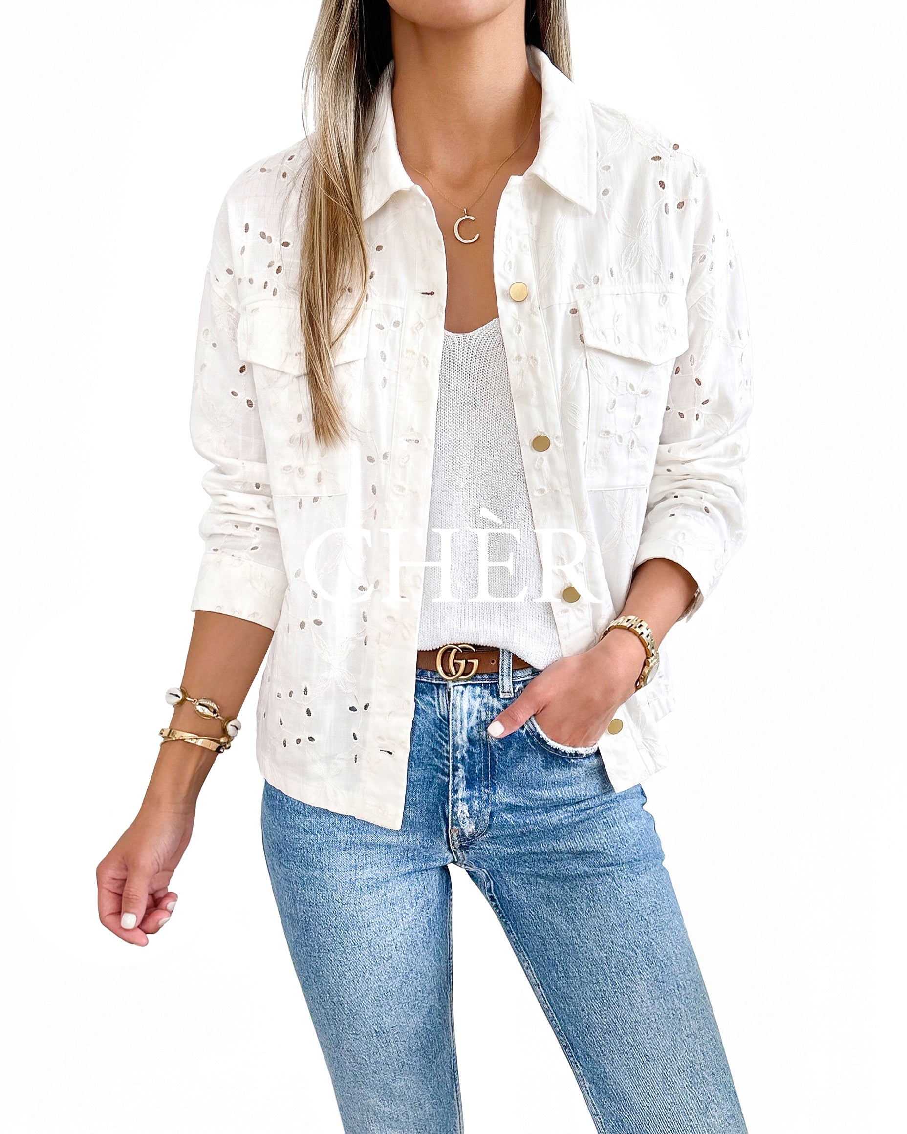 Chaqueta Lino Broderie Blanco
