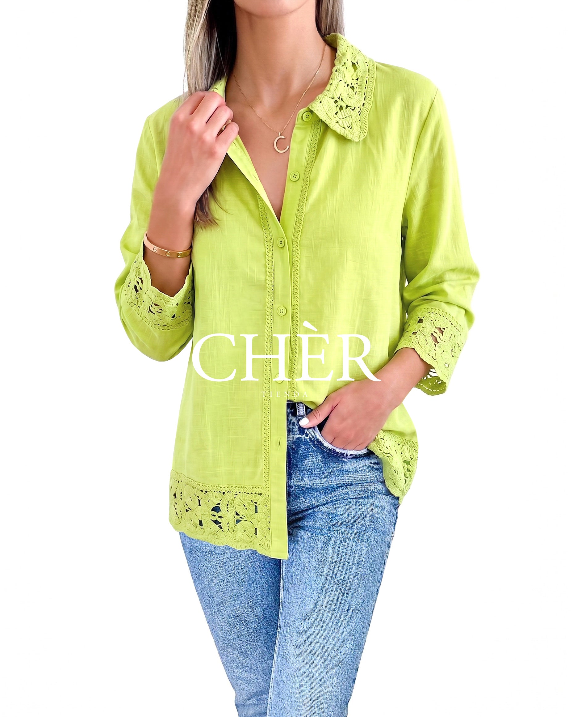 Blusa Lino Macramé