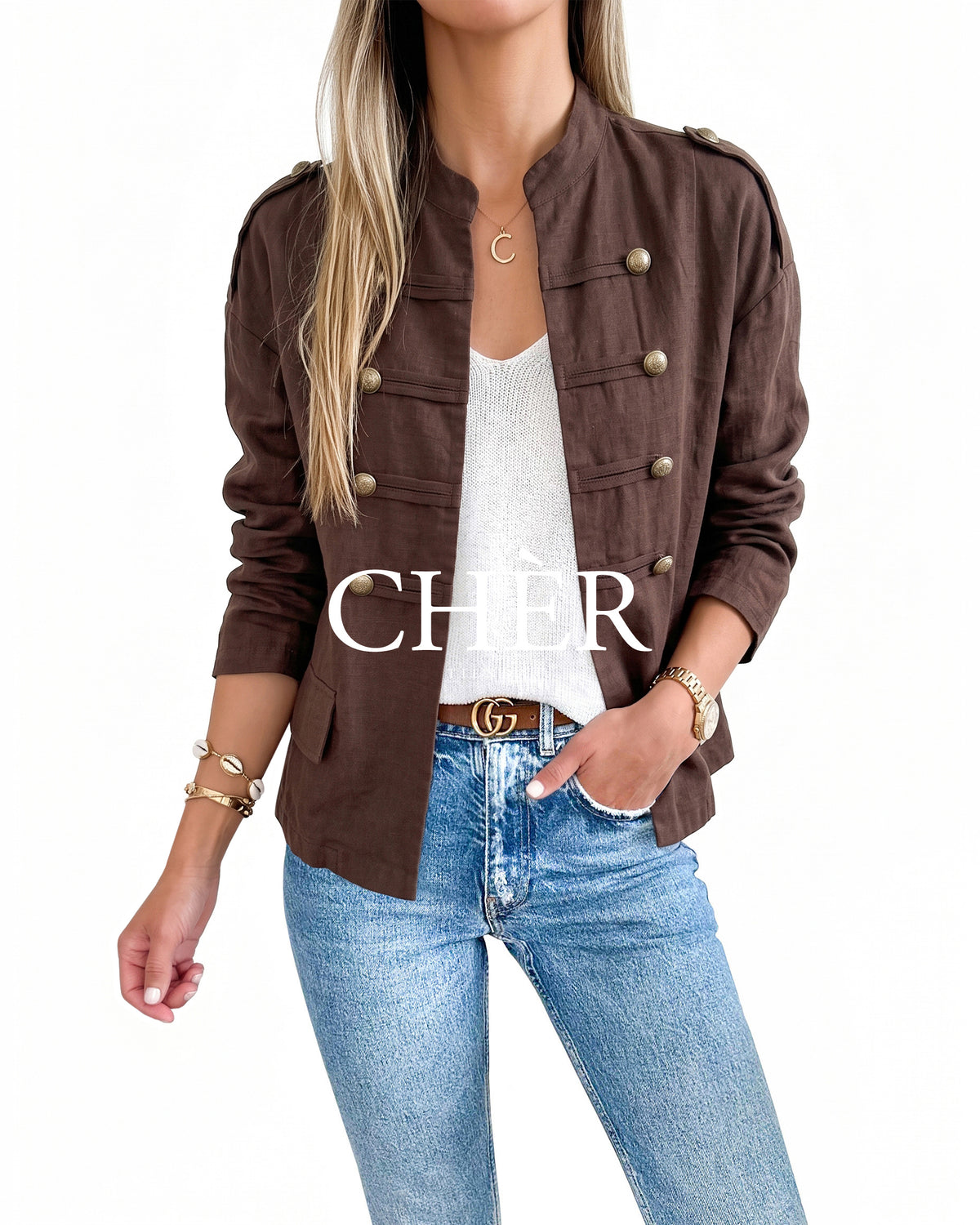 Chaqueta Lino Napoleón Chocolate